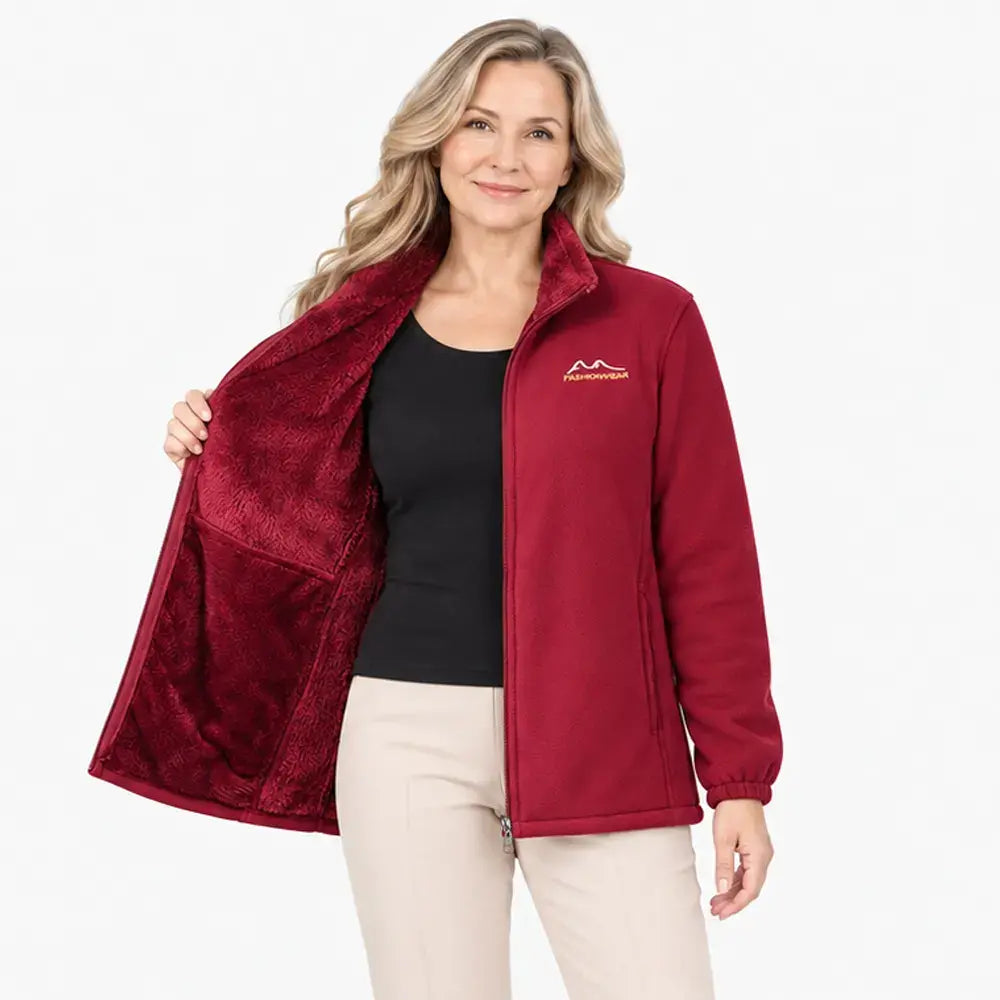 Women's red fleece-lined warm jacket