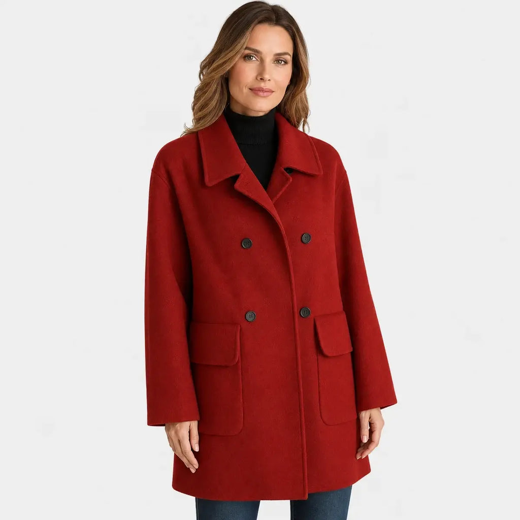 Women's long red wool coat