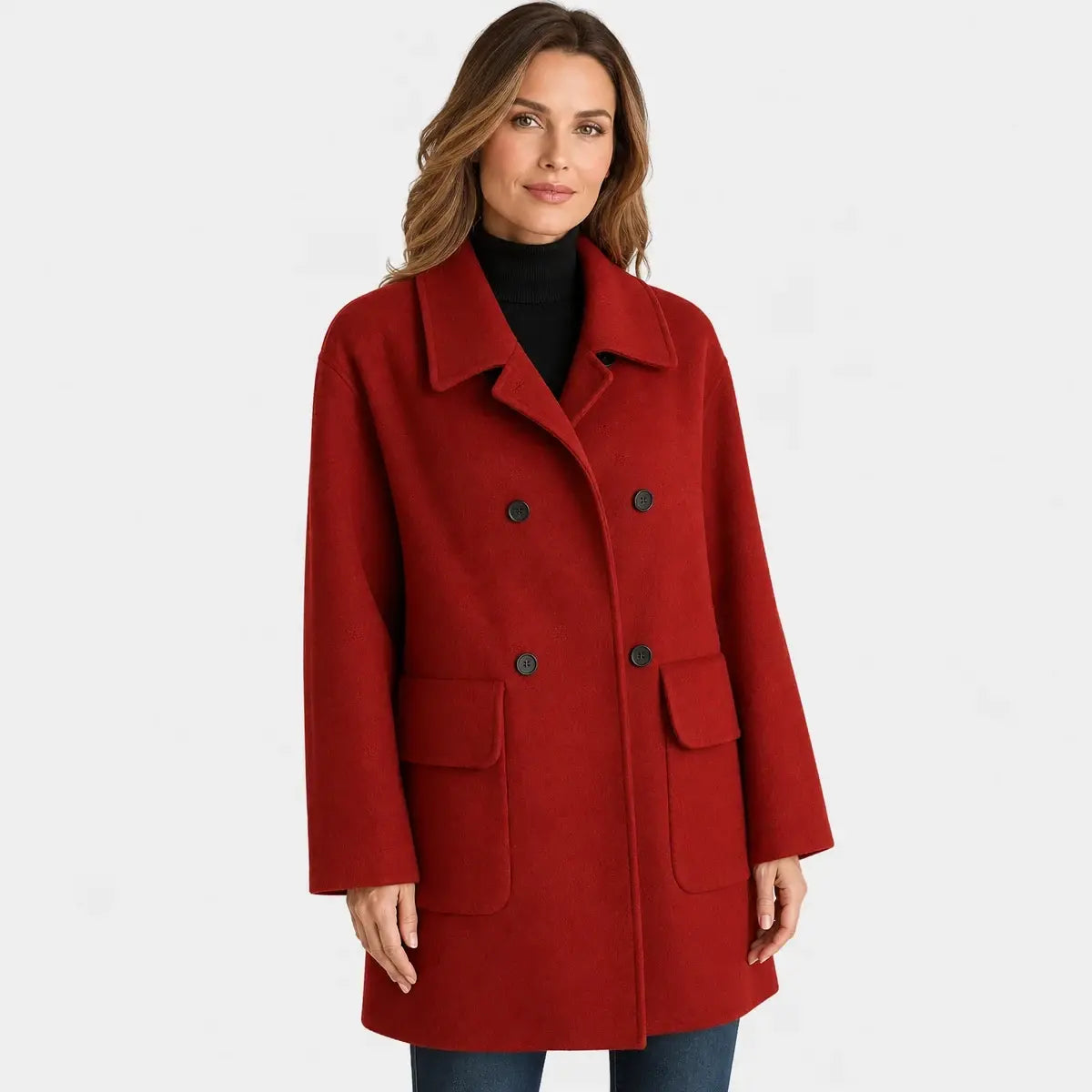 Women's long red wool coat