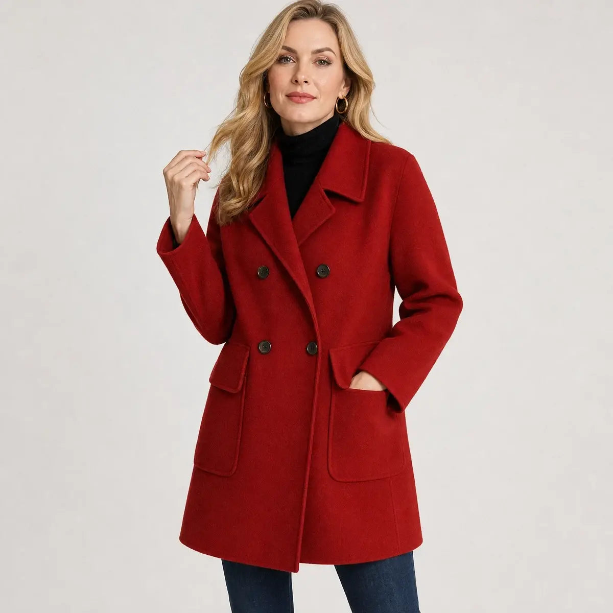 Women's long red wool coat