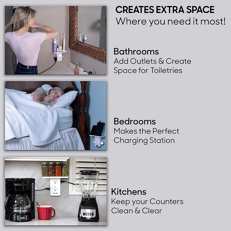 Switch Socket Shelf 6 Electrical Outlet Extenders 2 USB Charging Ports