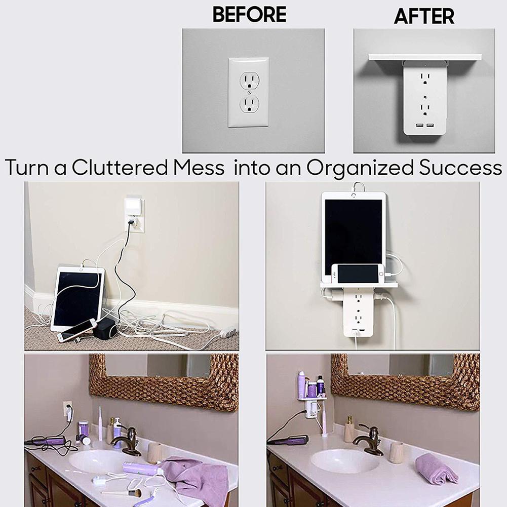 Switch Socket Shelf 6 Electrical Outlet Extenders 2 USB Charging Ports