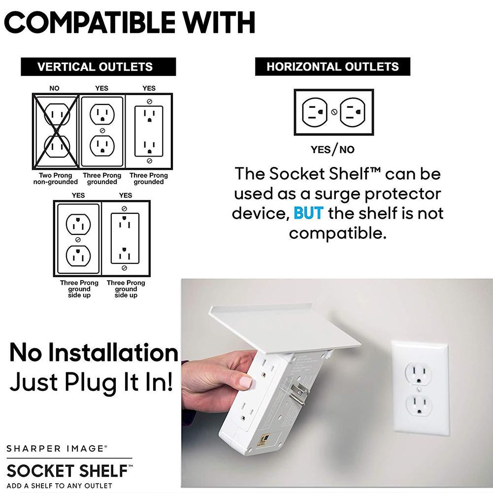 Switch Socket Shelf 6 Electrical Outlet Extenders 2 USB Charging Ports