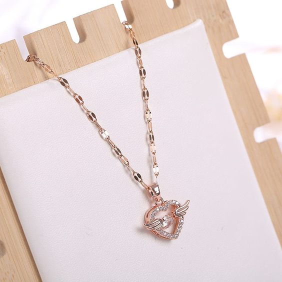 Angel Wings Heart Pendant Necklace
