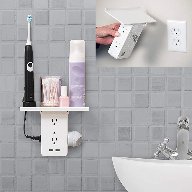 Switch Socket Shelf 6 Electrical Outlet Extenders 2 USB Charging Ports