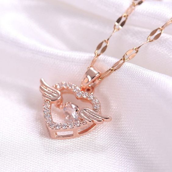 Angel Wings Heart Pendant Necklace