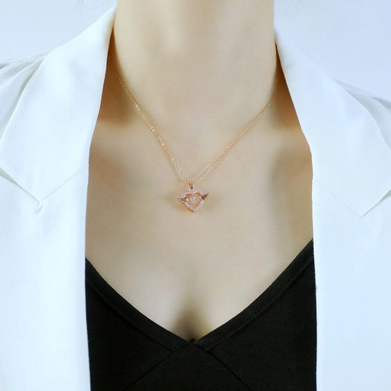 Angel Wings Heart Pendant Necklace